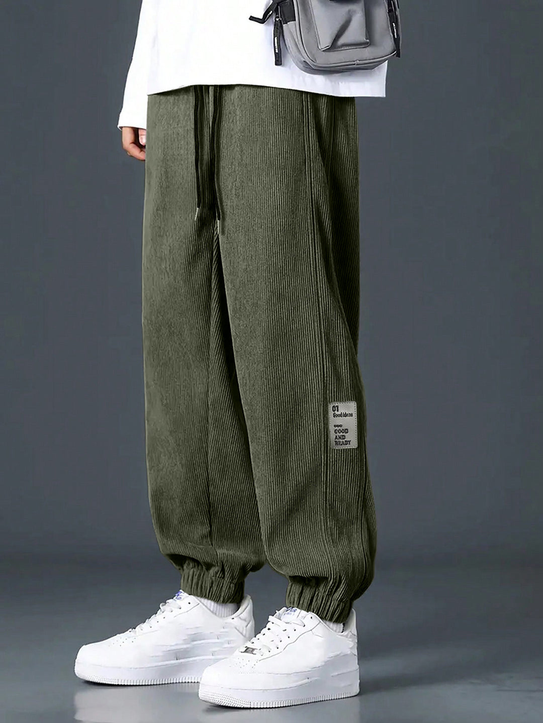 Men's nan Relax leisure pants made of fine wide cord structure with drawstring and elastic ankle cuffs Mune Fashion