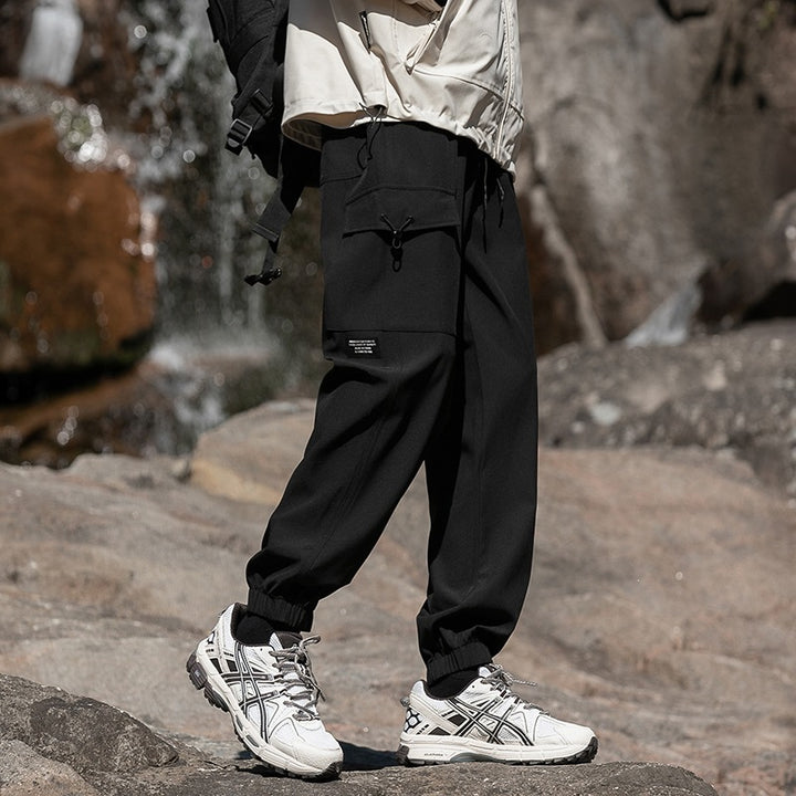 Men's Wide Relaxed Cargo Leisure Pants with Drawstring Waist & Multifunctional Pockets Mune Fashion