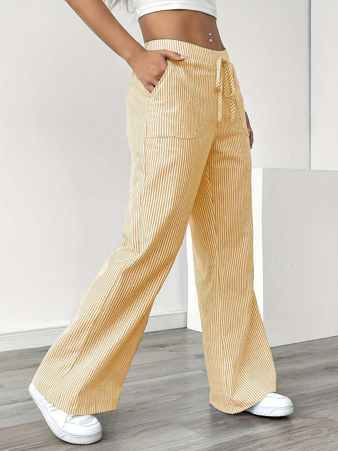 Women wide cotton lounge pants with drawstring and side pockets Mune Fashion