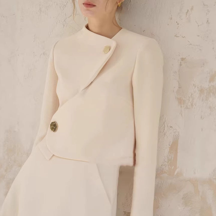 Ladies Elegant cropped blazer jacket with asymmetric cut Mune Fashion