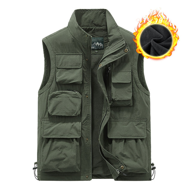 Men's padded multifunctional pocket vest with fleece lining and stand-up collar Mune Fashion