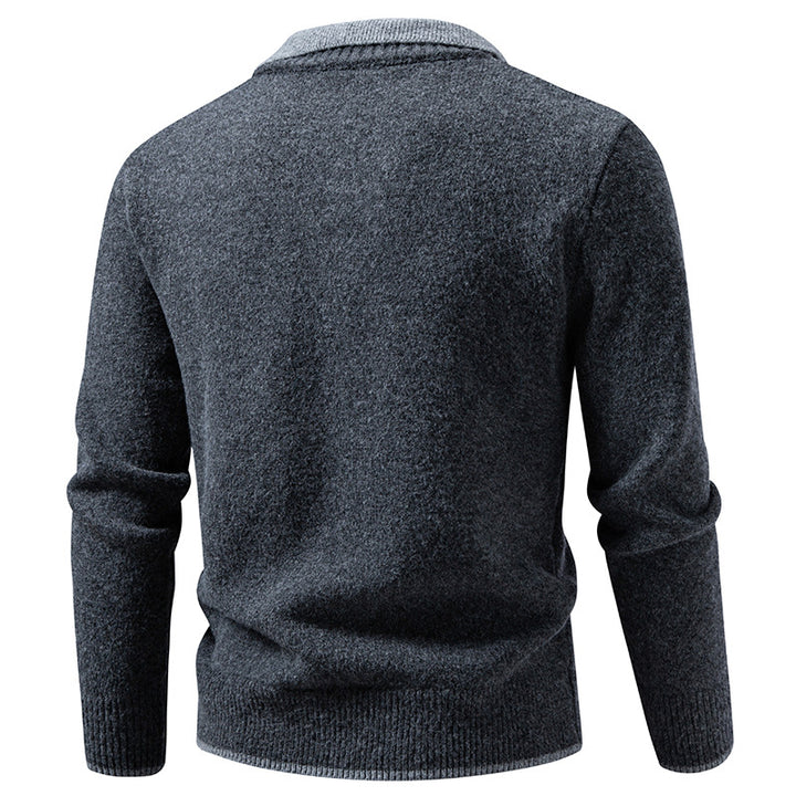 Men's fine knit sweater with shirt collar and V-neck Mune Fashion