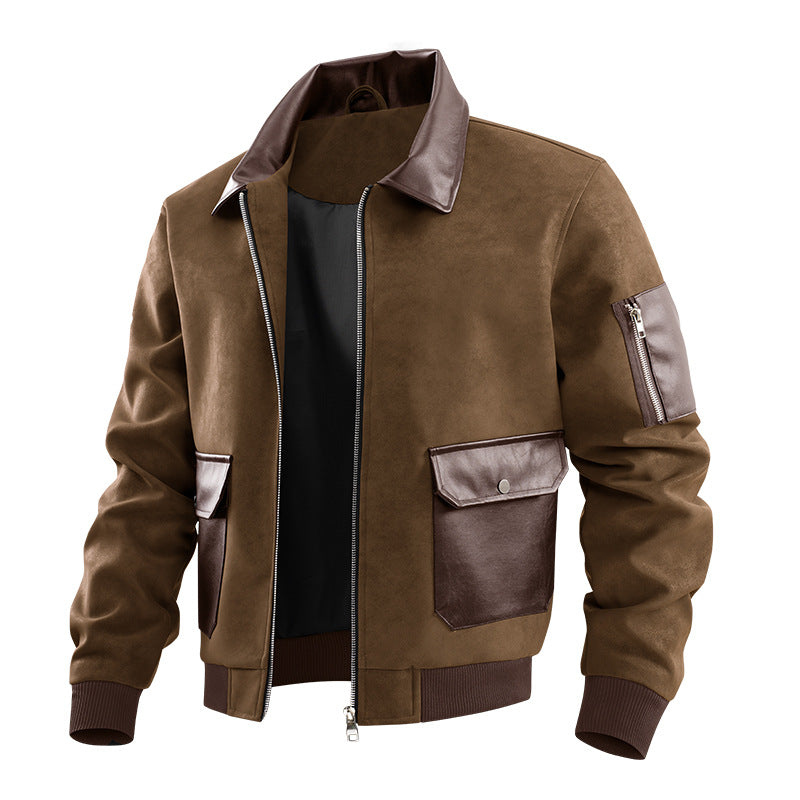 Men's stylish faux leather bomber jacket with numerous pockets Mune Fashion