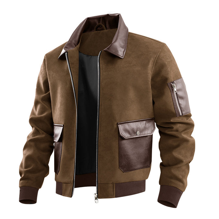 Men's stylish faux leather bomber jacket with numerous pockets Mune Fashion