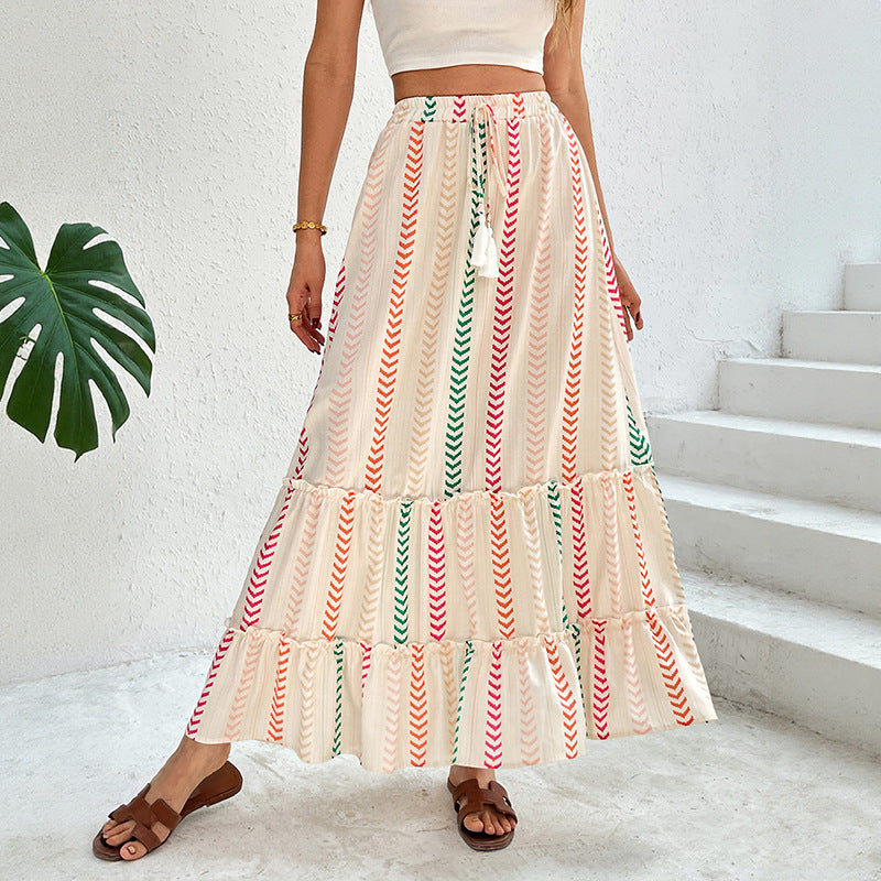 Women's Casual Maxi Skirt with Ruffles and Ties Mune Fashion