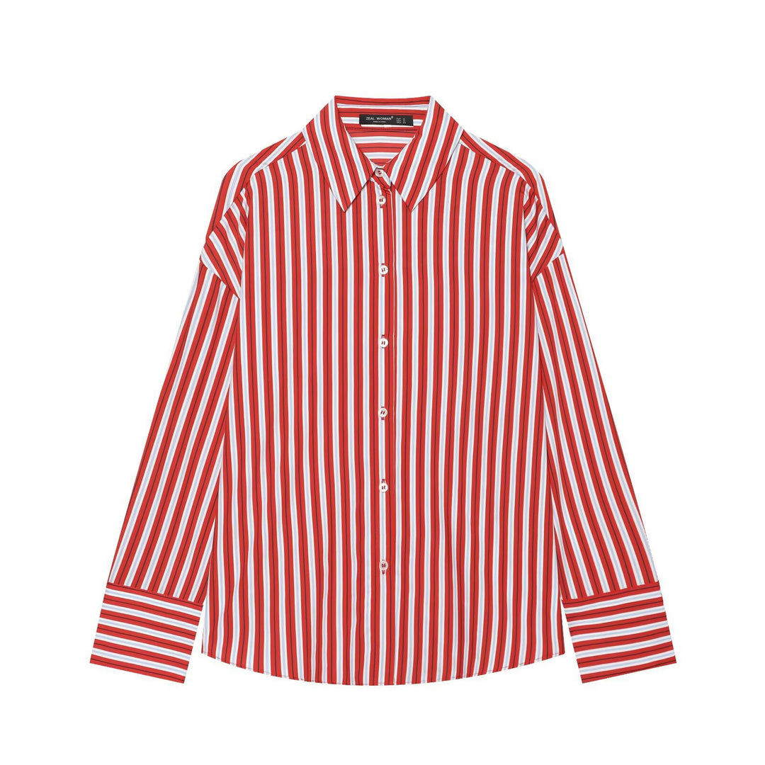 Women's oversized shirt blouse with drop sleeves, Kent collar and continuous button placket Mune Fashion