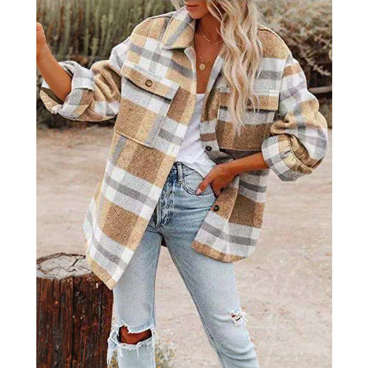 Women's Oversize Check Shirt Jacket with Chest Pockets and Soft Flannel Mune Fashion