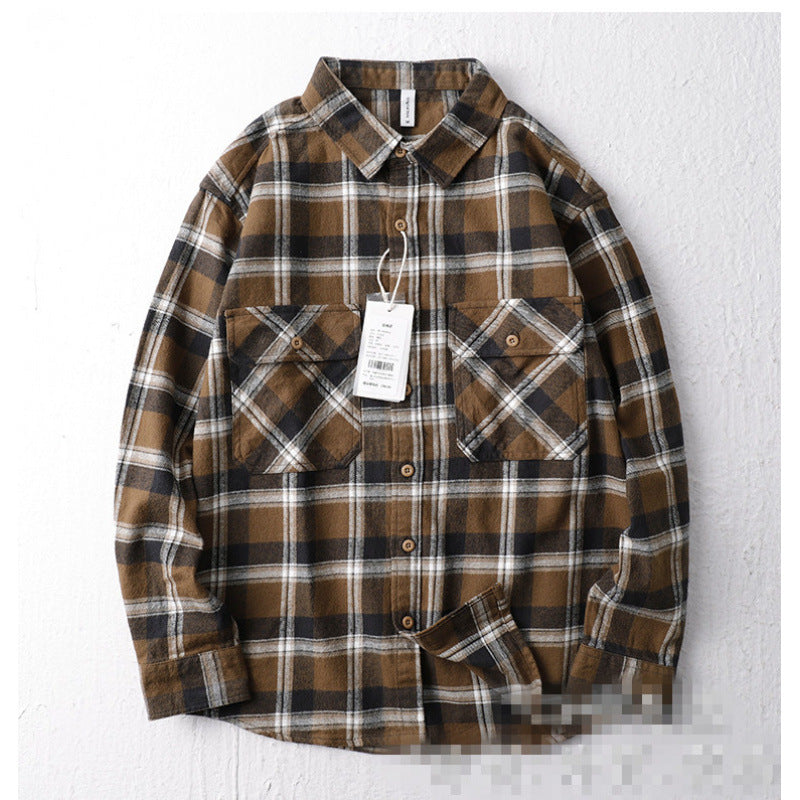 Men's Oversized Checked Flannel Shirt Jacket with Flap Pockets Mune Fashion