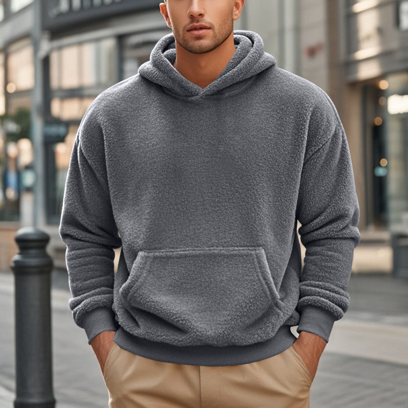Men's Sherpa Hoodie in Teddy Fleece with Kangaroo Pocket and Ribbed Cuffs Mune Fashion