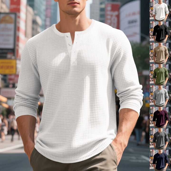 Men's nano thermoregulating waffle thermal shirt with short button placket and rounded hem Mune Fashion