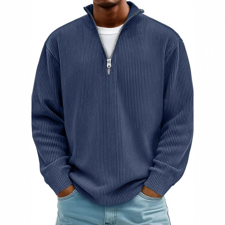 Men's ribbed knit pullover with half-zip and stand-up collar Mune Fashion