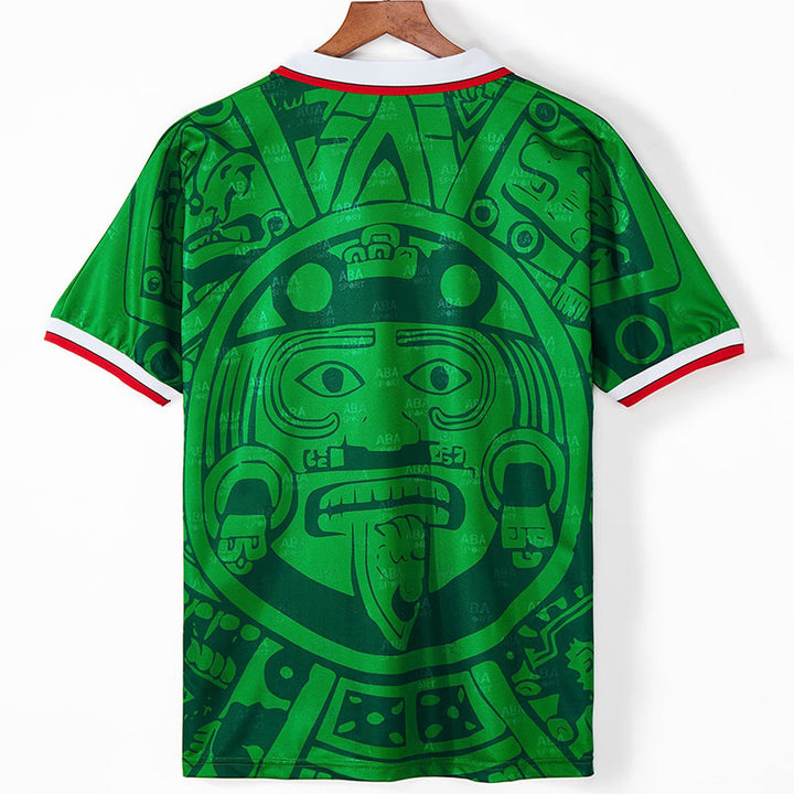 Unisex nan Retro football shirt with Aztec sun disk print and polo collar Mune Fashion