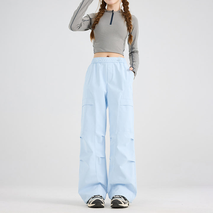 Women's Wide Cargo Pants with Elastic Waistband, Drawstring and Utility Pockets Mune Fashion