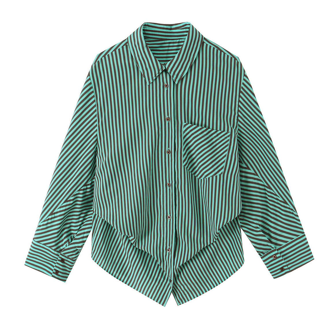 Women's Oversize Shirt Blouse with Asymmetric Hem and Diagonal Pocket Detail Mune Fashion