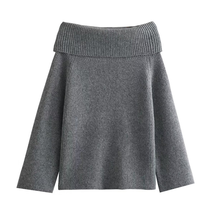 Women's oversized off-the-shoulder knitted sweater with wide turnover collar and ribbed texture Mune Fashion