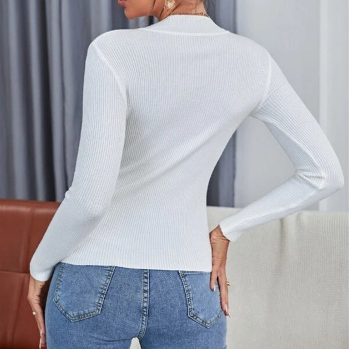 Women's Figure-Hugging Ribbed Knit Top with High Collar and Long Sleeves Mune Fashion