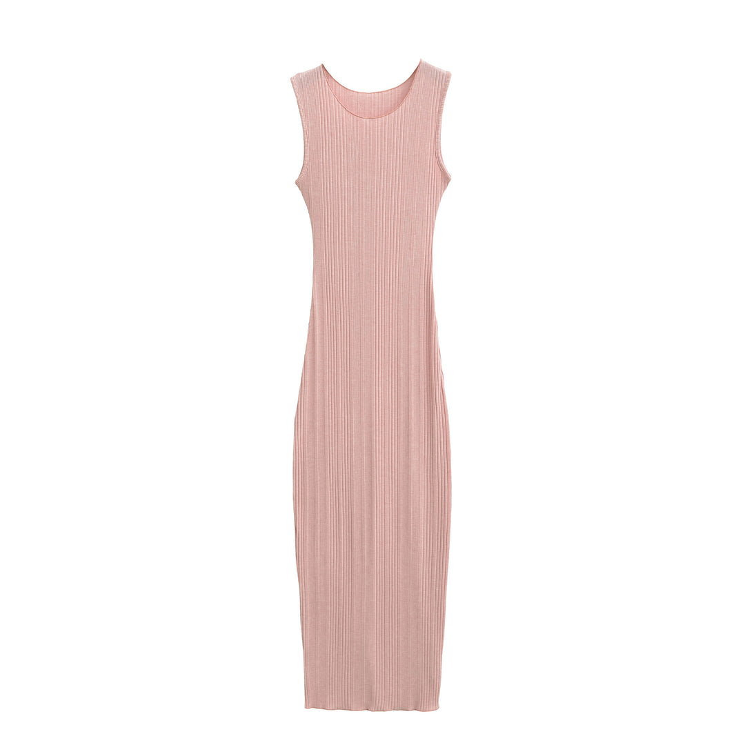 Women Fitted Sleeveless Ribbed Maxi Dress with Round Neckline Mune Fashion