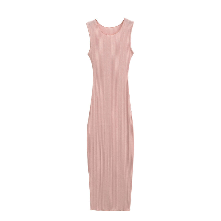 Women Fitted Sleeveless Ribbed Maxi Dress with Round Neckline Mune Fashion