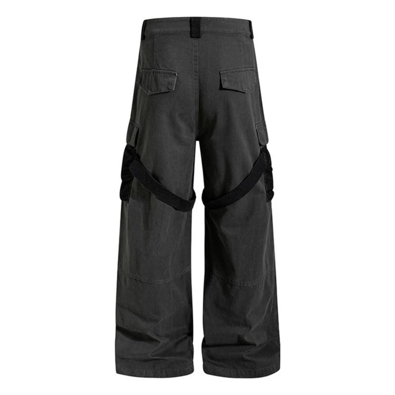 Women's Wide Cargo Palazzo Pants with Utility Pockets and Mesh Insets Mune Fashion