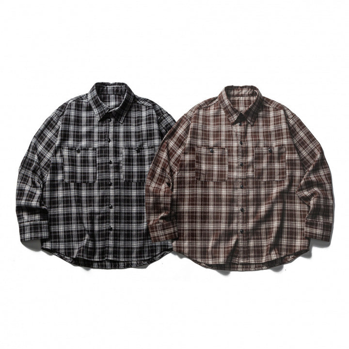 Men's Boxy Flannel Overshirt with Check Pattern, Full Button Placket and Curved Hem Mune Fashion