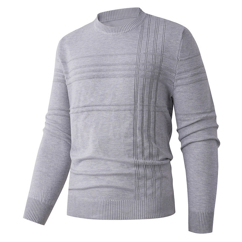 Men's fine knit pullover round neck with embossed stripe structure and slim silhouette Mune Fashion
