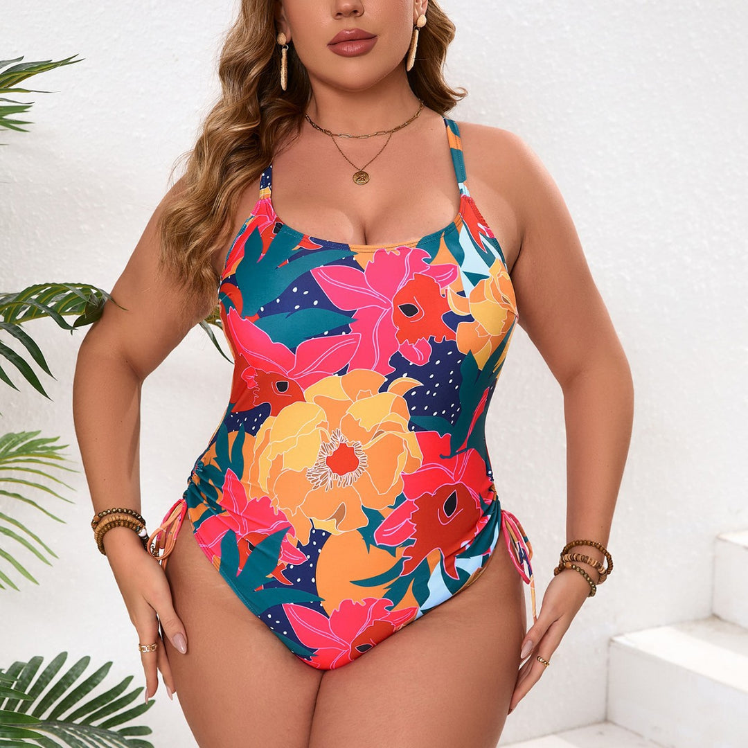 Women's One-Piece Swimsuit with Floral Design and Side Ties Mune Fashion