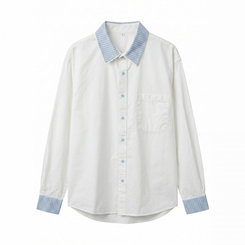 Unisex Oversized Cotton Shirt with Contrasting Vichy Check Collar and Cuffs Mune Fashion