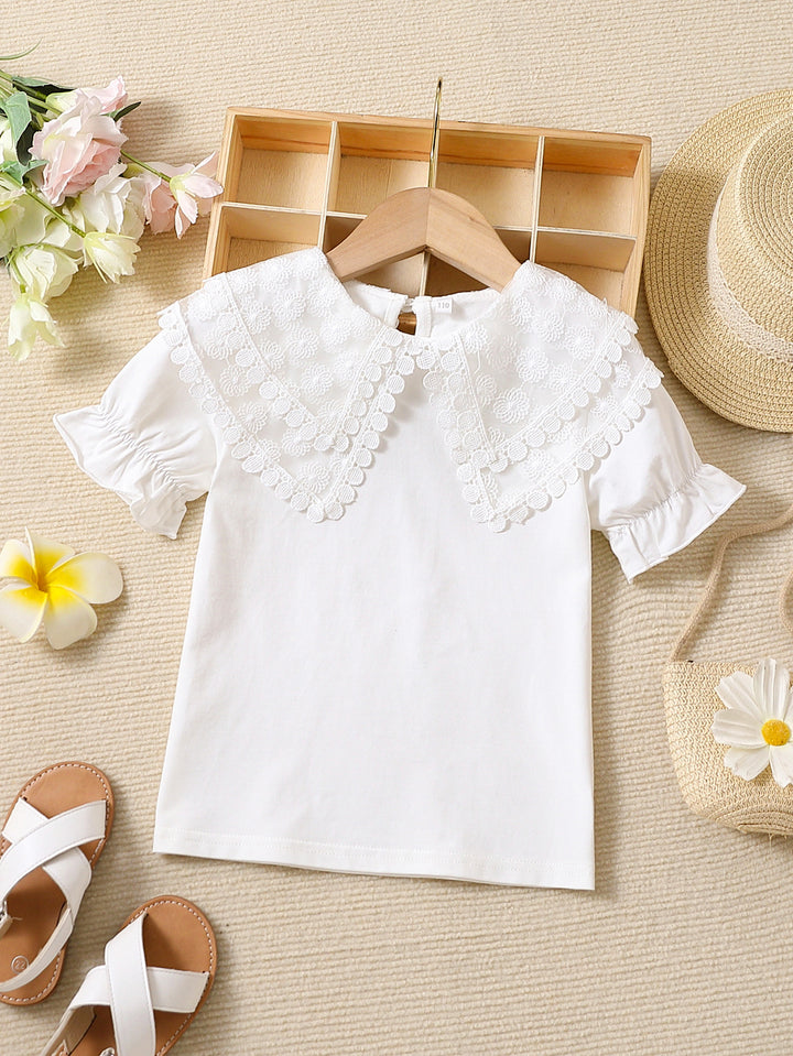 Girl's fashionable T-shirt with romantic ruffled collar Mune Fashion