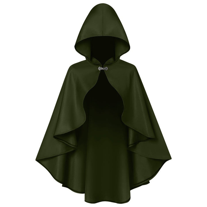 Unisex longer hooded cloak made of water-repellent polyester with a full round cut and drawstring