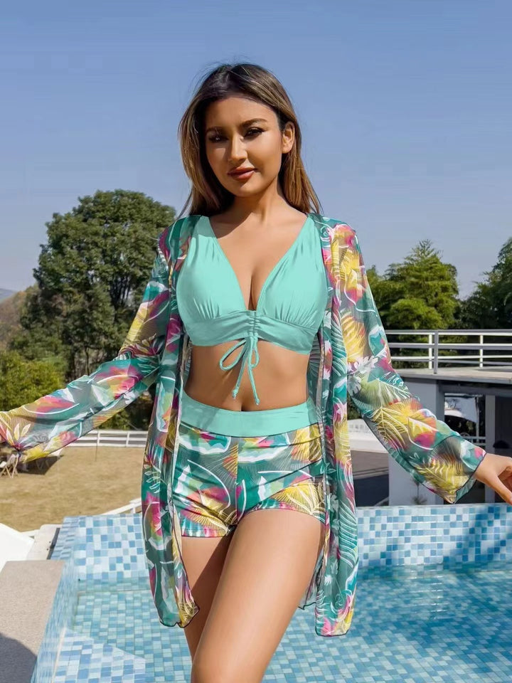 Ladies bikini set with floral wrap top and comfortable shorts Mune Fashion