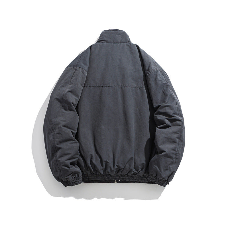 Men's Boxy Utility Bomber Jacket with Stand-Up Collar and Flap Pockets Mune Fashion