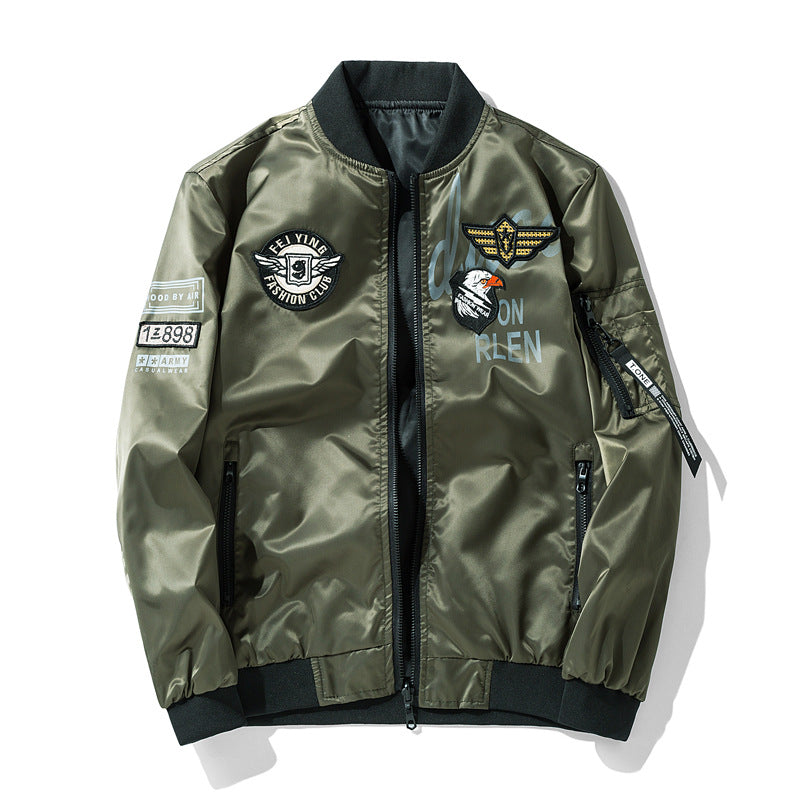 Men's Fashion Bomber Jacket with Faux Leather and Embroidery Mune Fashion