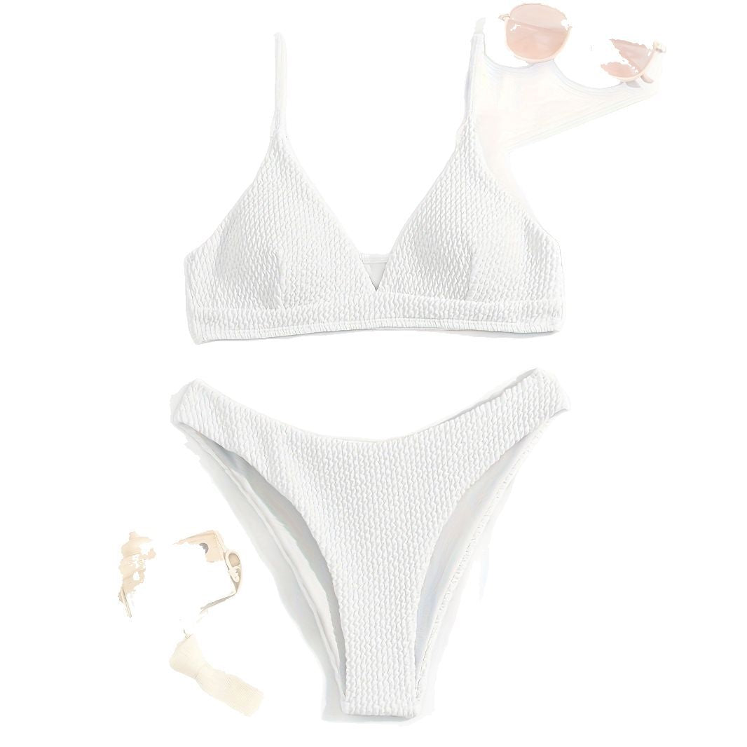 Women's Triangle Bikini with Texture and Slim Straps Mune Fashion