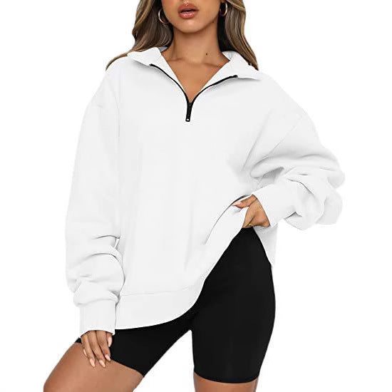 Women's oversized sweatshirt with half zipper, stand-up collar and dropped shoulder Mune Fashion