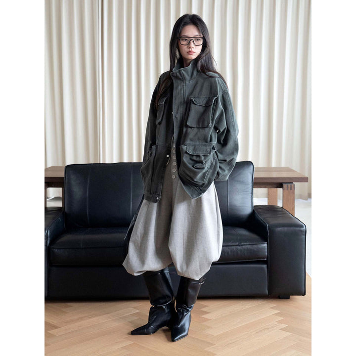 Women's Oversized Field Jacket made of sturdy canvas with a high collar and patch pockets Mune Fashion