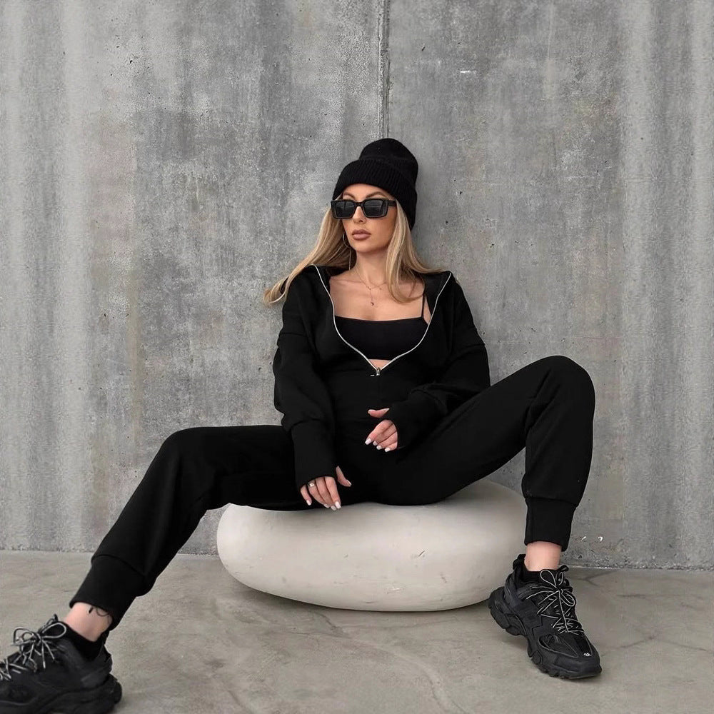 Women's Figure-hugging Hoodie Loungewear Set with Tailored Zip Hoodie and High-Waist Jogging Pants Mune Fashion