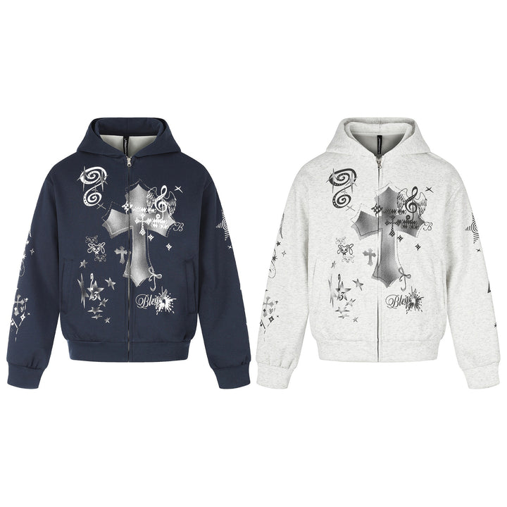 Unisex Printed Hooded Zip Jacket in Casual Boxy Cut with Full Zip Mune Fashion