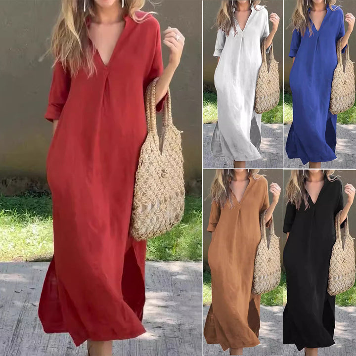 Women's Casual Maxi Dress with Concealed V-Neck Mune Fashion