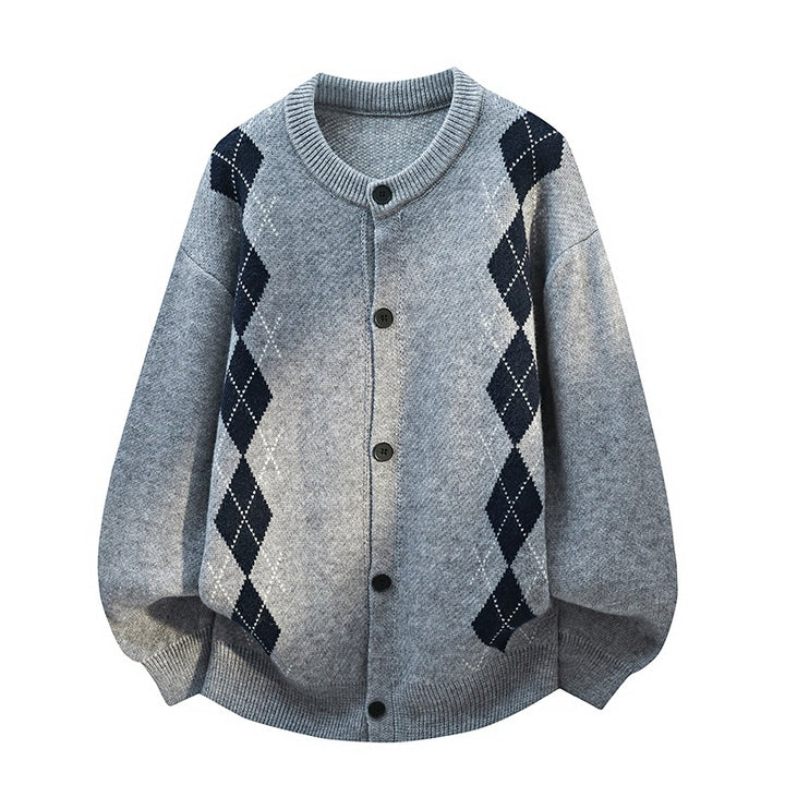 Women's Oversized Knit Cardigan with Diamond Pattern & Button Placket Mune Fashion