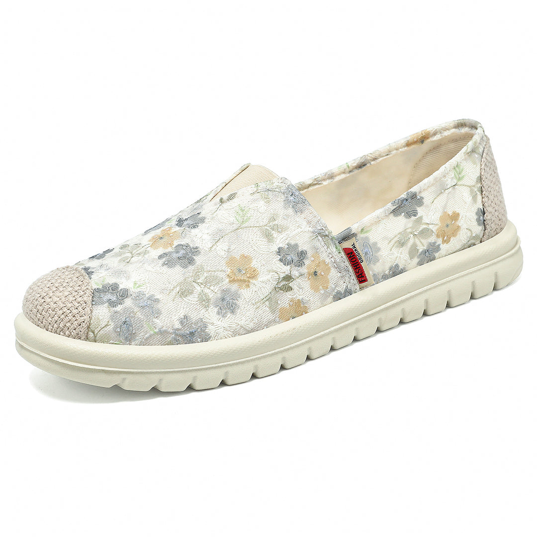 Women's floral slip-on casual slippers with knitted toe cap and shock-absorbing lightweight sole Mune Fashion