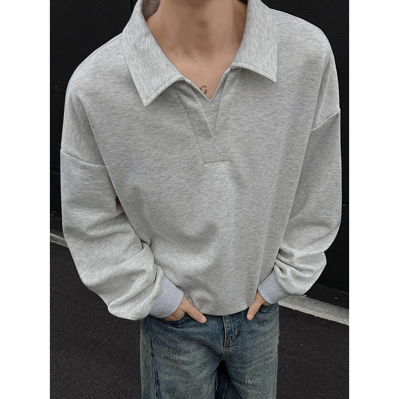 Men's Oversized Polo Sweatshirt with Deep V-Neck, Shirt Collar and Ribbed Cuffs Mune Fashion