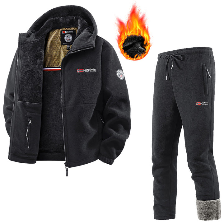 Men's Thermal Fleece Set with Hooded Jacket, Sherpa-lined and Elastic Jogging Pants Mune Fashion