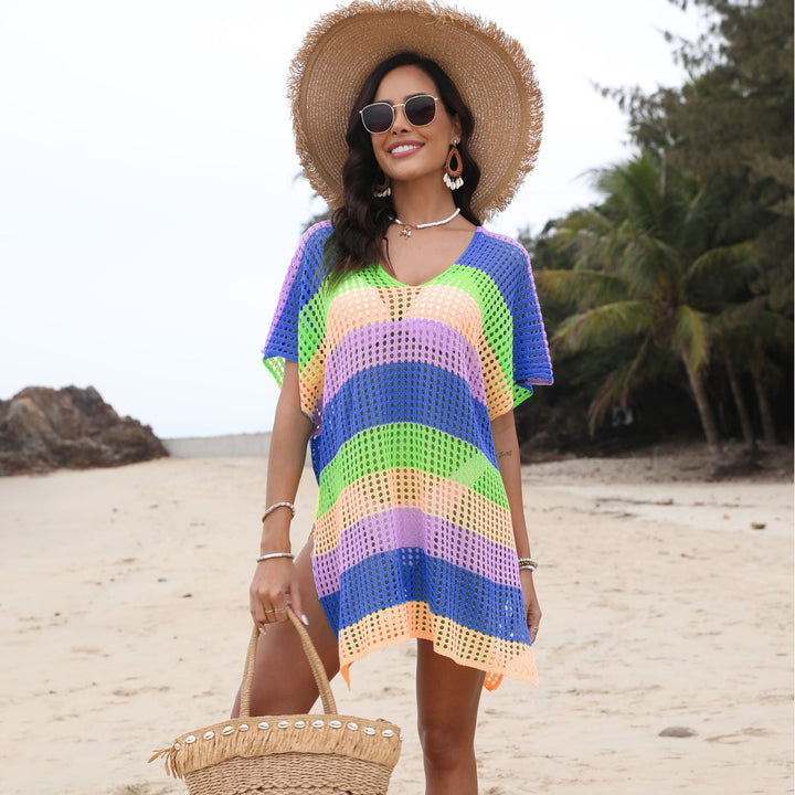 Ladies airy mesh beach cover-up with V-neck Mune Fashion