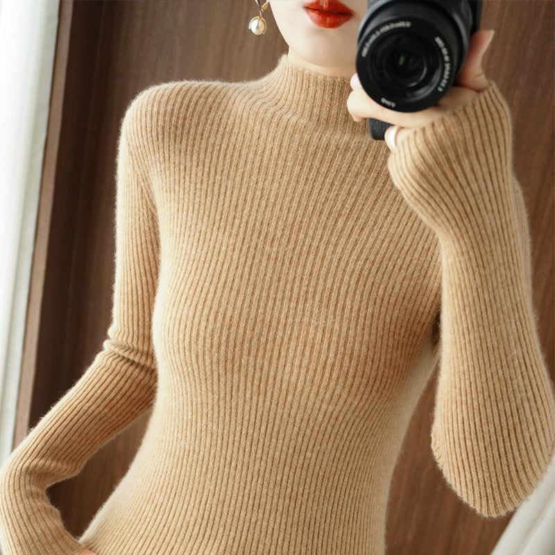 Women's Body-Hugging Ribbed Knit Turtleneck Sweater with Stretch Effect Mune Fashion