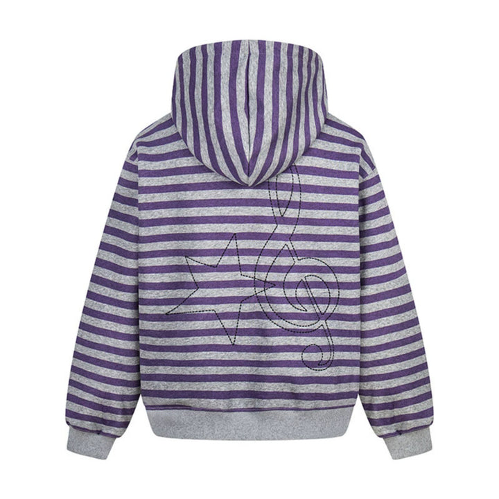 Women's oversized striped hooded sweatshirt jacket with full-length zipper and typographic front print Mune Fashion