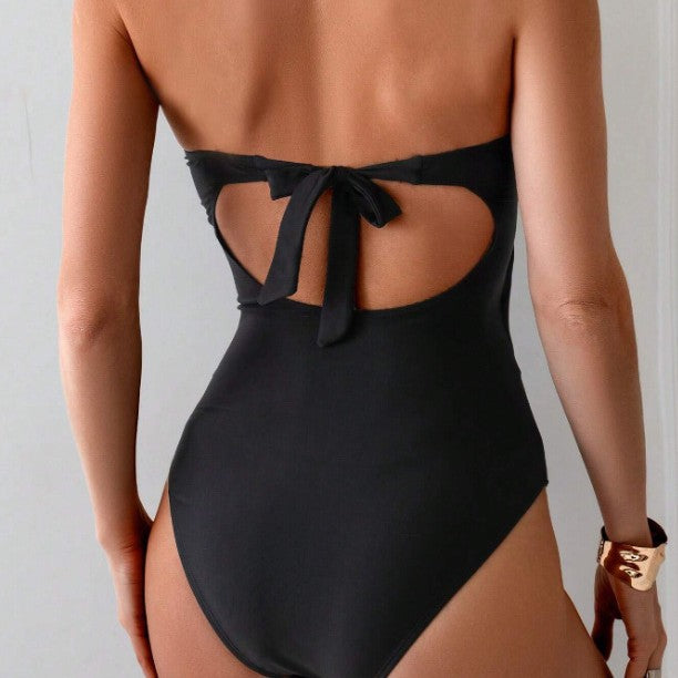 Women's Bandeau Swimwear with Cut-out and Decorative Jewel Element Mune Fashion