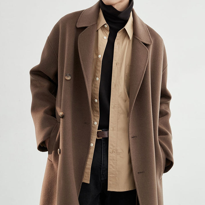 Men's Oversized Wool Coat with Double-breasted and Notch Collar Mune Fashion
