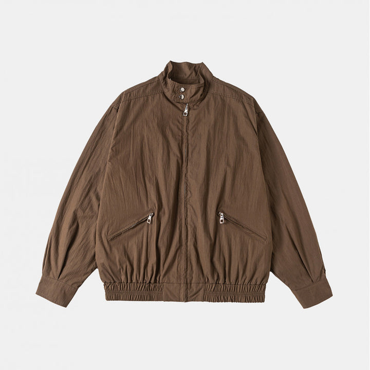 Men's Lightweight Harrington Jacket with Stand-up Collar, Elastic Hem, and Slanted Zipper Pockets Mune Fashion