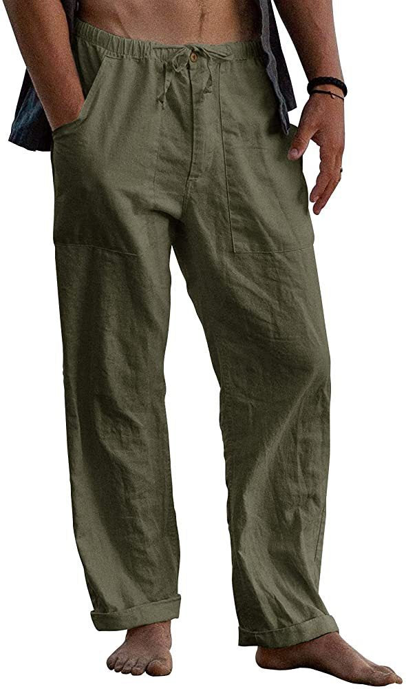 Men's light linen pants with elastic waistband and straight cut Mune Fashion