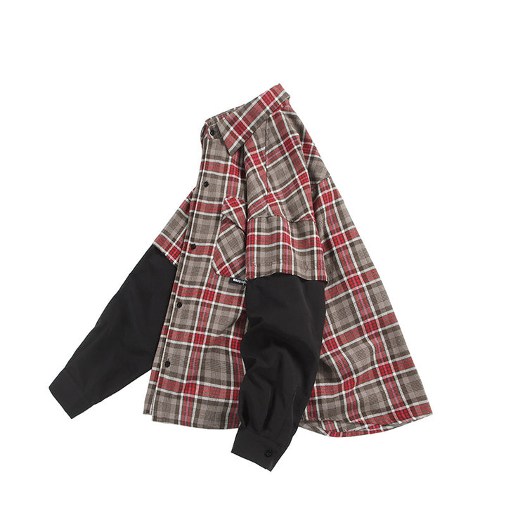 Unisex Oversized Shirt Jacket in Layering Look with Contrasting Sleeves and Breast Flap Pockets Mune Fashion